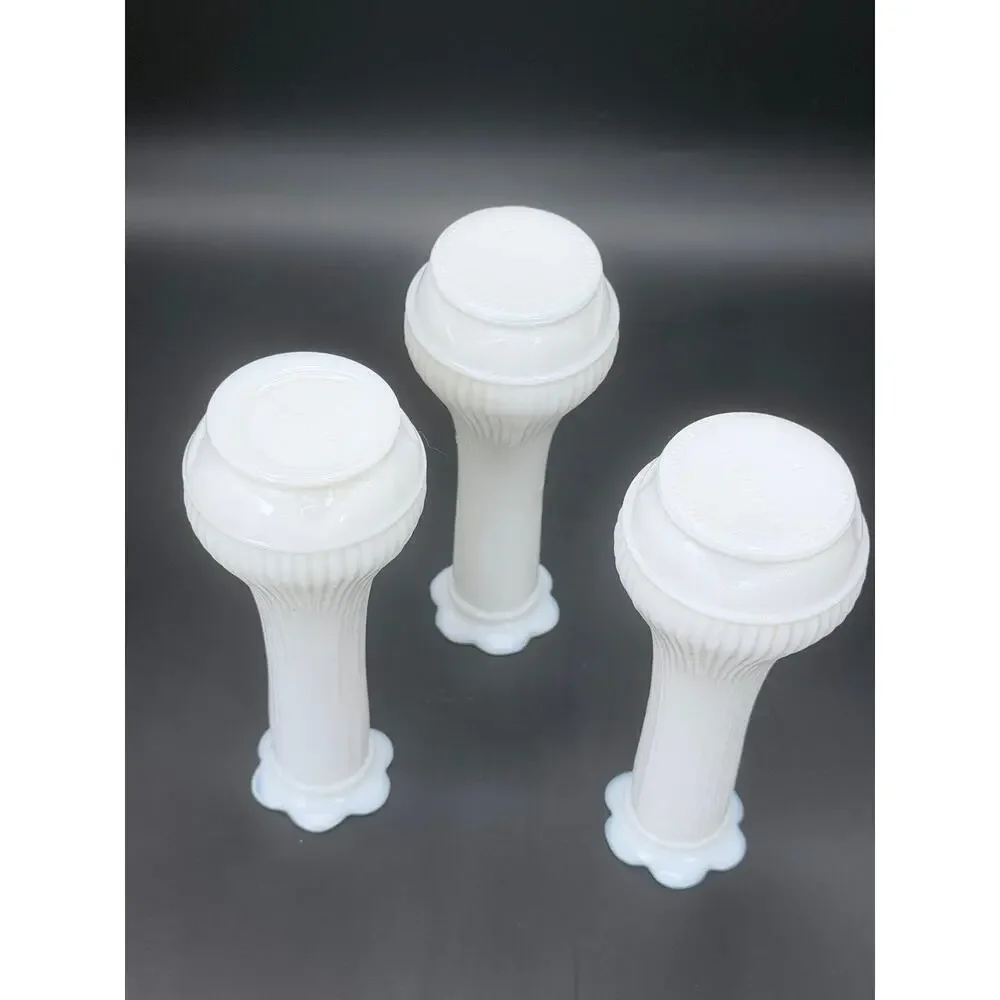 Set of 3 Vintage Carr-Lowrey CLG Co White Milk Glass Ribbed Bud Vases 6.5